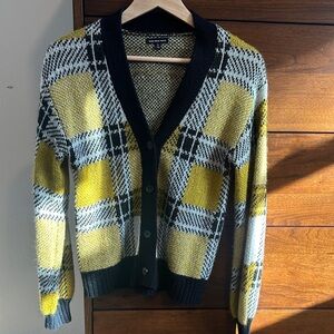 Who What Wear Yellow and Black Plaid Cardigan